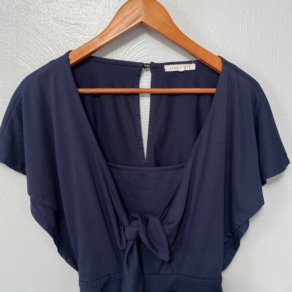 Copper Key Navy Flutter Sleeve Stretch Romper Attached Spaghetti Strap Tank XS - Picture 2 of 14